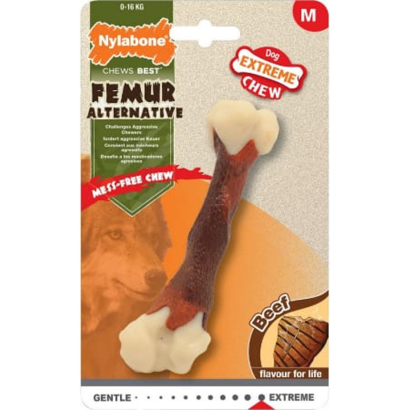 Nylabone Прорезыватель для зубов для собак Nylabone Extreme Chew Femur Телятина Размер М Нейлон Говядина