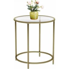 Songmics COFFETABLE/ROUND/GLASS/GOLD/O55X50CM