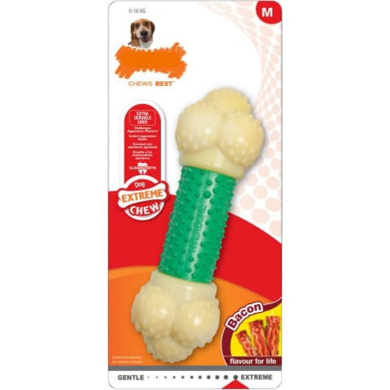 Nylabone Прорезыватель для зубов для собак Nylabone Extreme Chew Double Action Bacon Мята 2 в 1 Резина Размер S Нейлон