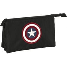 Capitán América Тройной пенал Capitán América Чёрный (22 x 12 x 3 cm)
