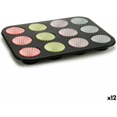 Форма для Кексов Разноцветный Поддон для духовки (7 x 7 x 3 cm) (35 x 3 x 26,5 cm) (12 штук)