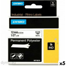 Dymo Laminēta lente iekārtu marķēšanai Rhino Dymo ID1-12 12 x 5,5 mm Melns Poliesters Balts Pašlīpoši materiāli (5 gb.)