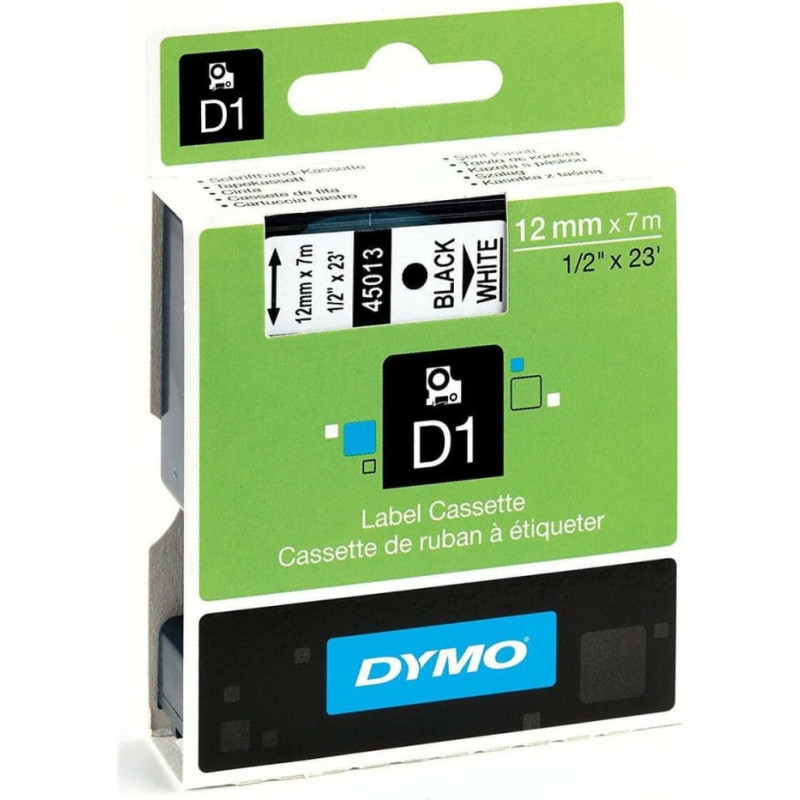 Dymo Laminēta lente iekārtu marķēšanai Dymo D1 - Etiquetas estándar - Negro sobre blanco - 12mm x 7m Melns/Balts Balts/Melns