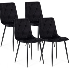 4 stepētu samta krēslu komplekts ēdamistabai un viesistabai - melns
