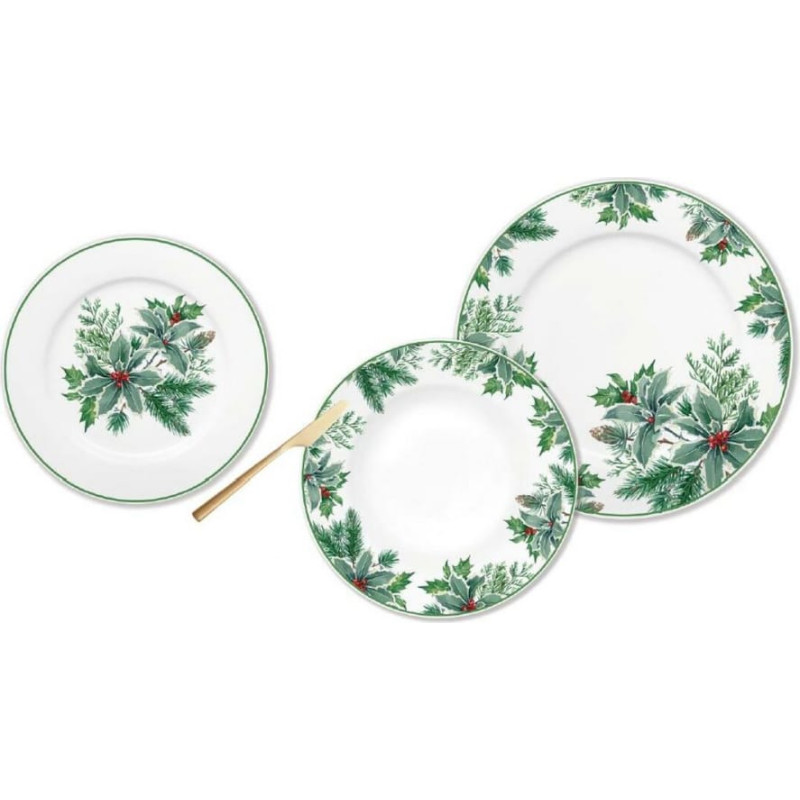 Dkd Home Decor Māla trauki DKD Home Decor Balts Zaļš Porcelāns Augu lapa Ziemassvētki 18 Daudzums 27 x 27 x 2 cm