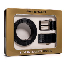 Peterson Подарочный набор: мужской двусторонний кожаный ремень со сменными пряжками -