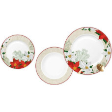 Dkd Home Decor Māla trauki DKD Home Decor Sarkans Bēšs Porcelāns Zieds Ziemassvētki 18 Daudzums 27 x 27 x 2 cm