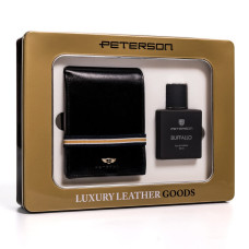 Peterson Подарочный набор: мужской черный кожаный кошелек и туалетная вода -