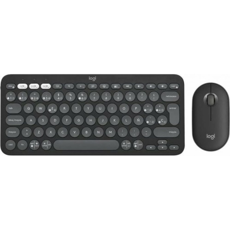 Logitech Klaviatūra un Bezvadu Pele Logitech Pebble 2 Combo Spāņu Qwerty Melns Pelēks Grafīts