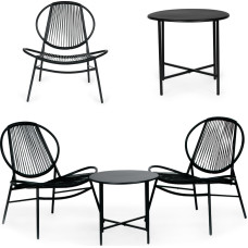Rotangpalmas dārza mēbeļu komplekts, metāla krēsli un melns galds