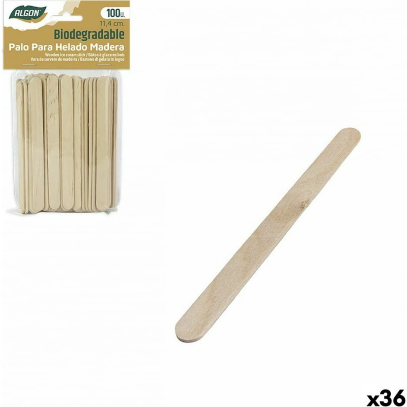 Algon Set of ice cream sticks Algon Koks 100 Daudzums 11,4 x 1 x 0,2 cm (36 Vienības)