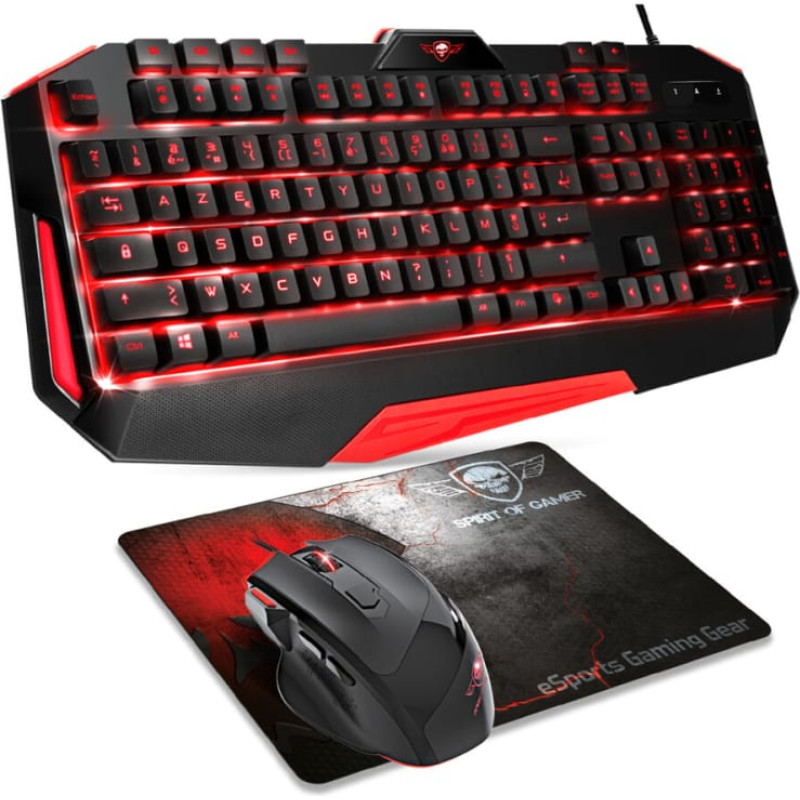 Spirit Of Gamer Klaviatūra un Pele Spirit of Gamer SOG-3IN1-ES Melns Sarkans AZERTY