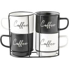 Home Esprit Набор из 4 кружек Mug Home ESPRIT Белый Чёрный Металл Фарфор 380 ml