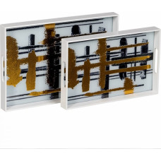 Uzkodu paplāte Balts Melns Bronza PVC Stikls Abstrakts 45 x 31 x 4,2 cm (2 gb.)