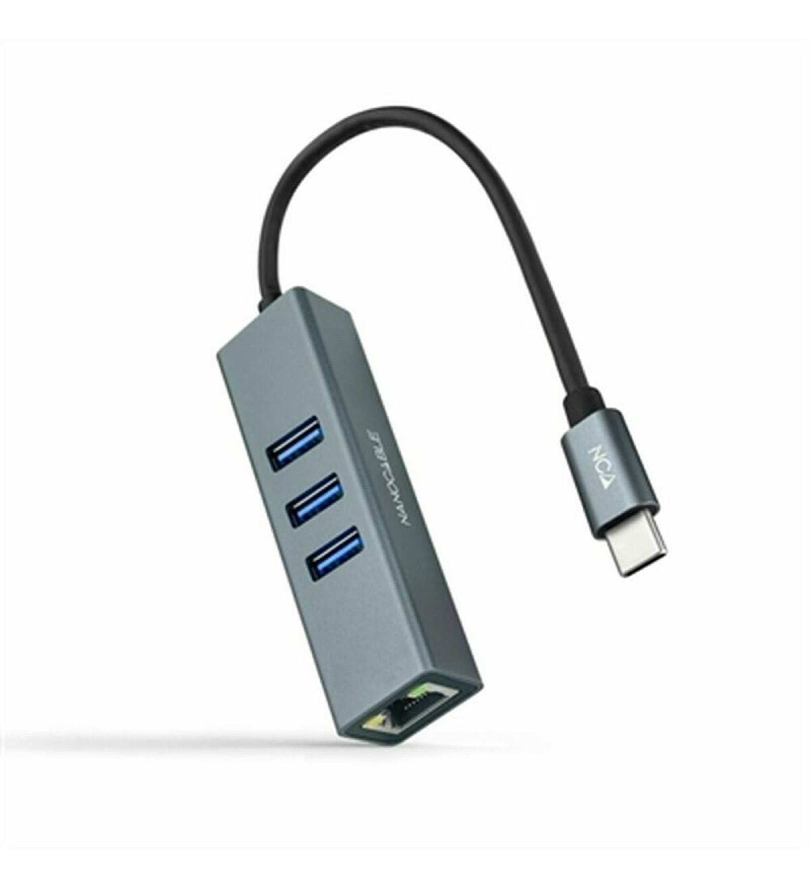 Nanocable USB uz Tīkla Adapteris NANOCABLE Conversor USB-C a Ethernet Gigabit + 3XUSB 3.0, Aluminio, Gris, 15 cm Pelēks