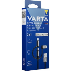 Varta USB Kabelis Varta 2 m Melns 3-vienā USB-C Micro USB Lightning