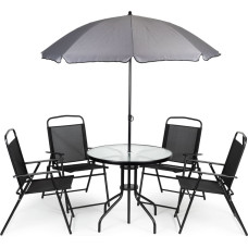 Dārza mēbeļu komplekts galds 4 krēsli lietussargs