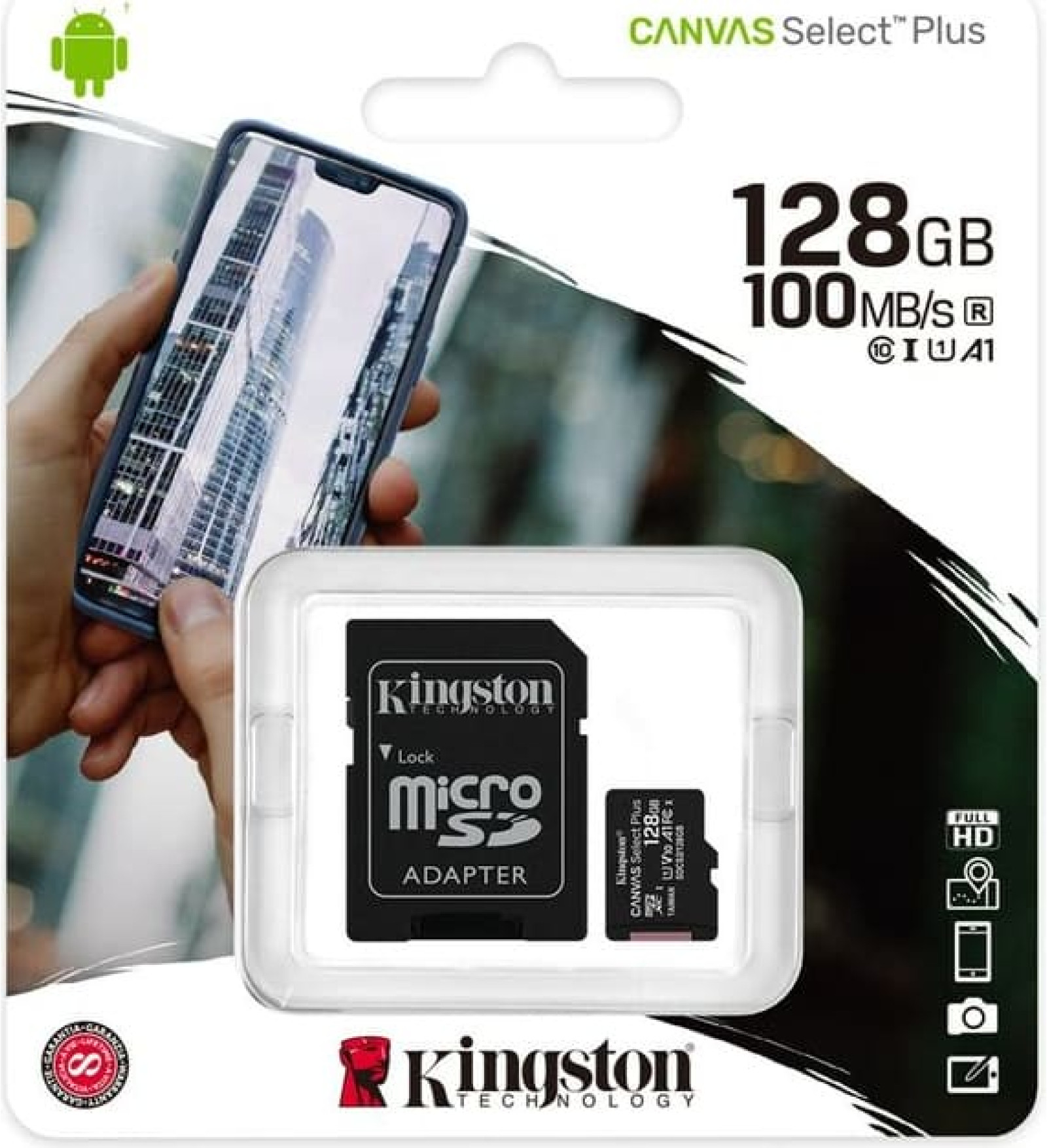 Kingston Mikro SD Atmiņas karte ar Adapteri Kingston Canvas Select Plus 128 GB