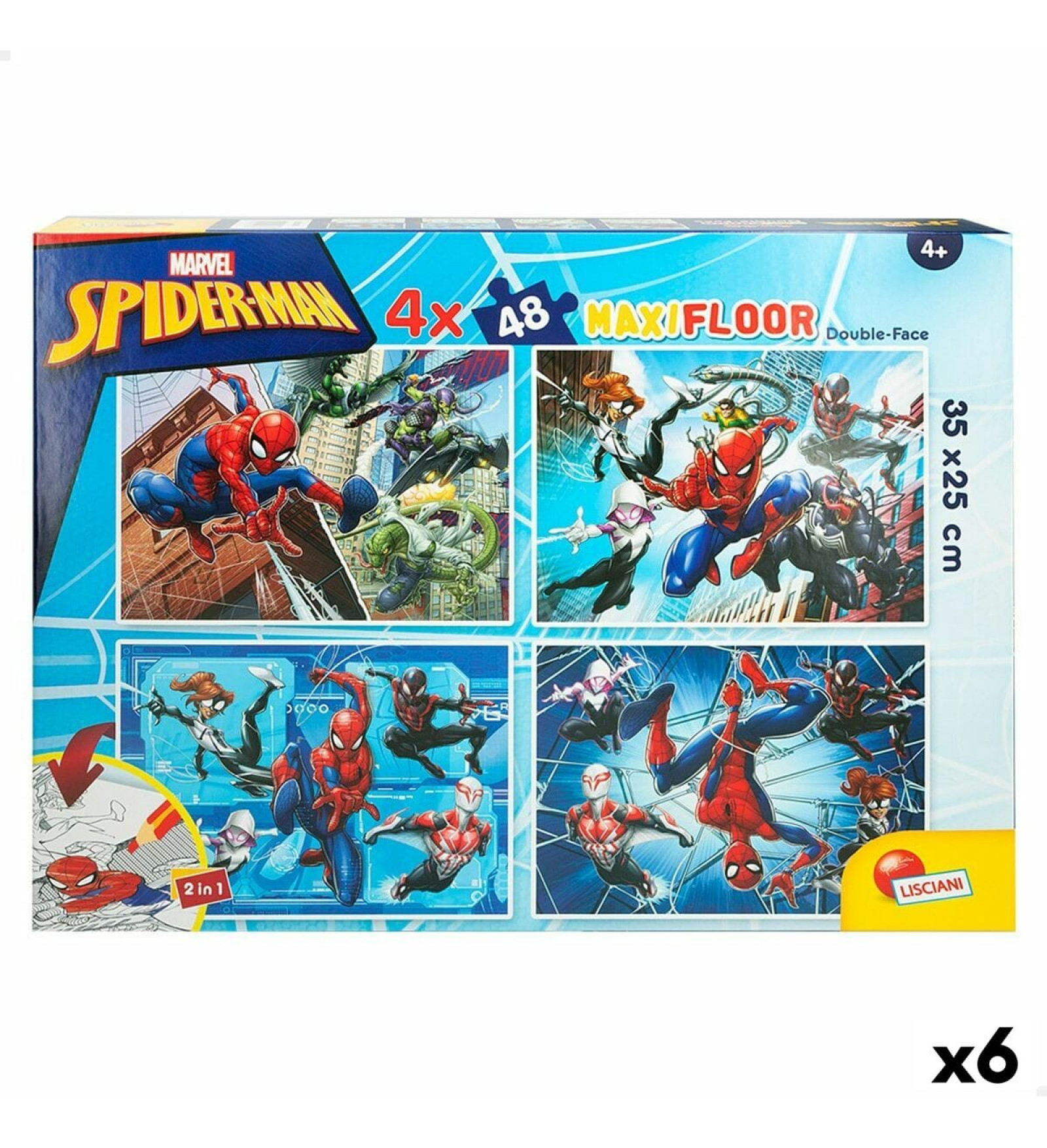 Spider-Man Puzle Bērniem Spider-Man Abpusējs 4-in-1 48 Daudzums 35 x 1,5 x 25 cm (6 gb.)