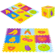 Putuplasta paklājiņš bērniem, augļu puzle, 9 elementi, 86x86cm