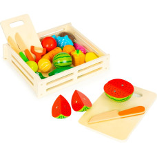 Деревянные овощи и фрукты для нарезки, деревянная коробка + 17 элементов.